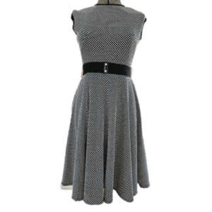 Danny & Nicole Black/White Polka Dot Sleeveless Belted Knit Stretch Midi Dress 6